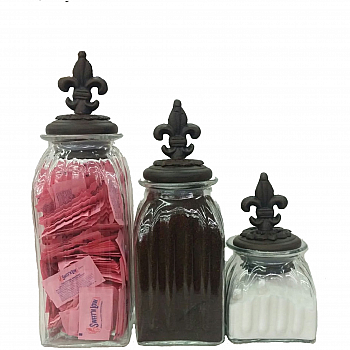 Fleur De Lis Glass Canisters ( Set of 3)