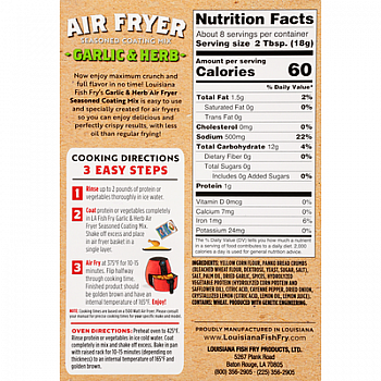 Louisiana Fish Fry Air Fryer Garlic & Herb Coating Mix 5 oz Closeout