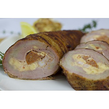 Pork Tenderloin Stuffed with Shrimp, Andouille & Pepper Jack Cheese